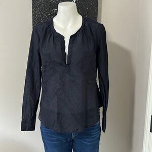 Calypso St Barth Womens Top Blouse Navy Blue Long Sleeve Career Silk Sz XS